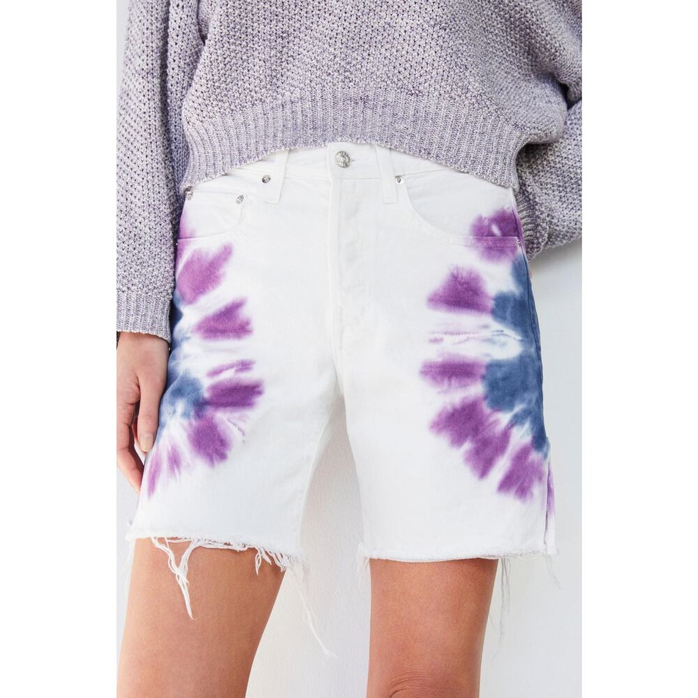 Edwin NWT Cai High-Rise Tie-Dye Denim Bermuda Shorts 7" Inseam in Sunset Size 26